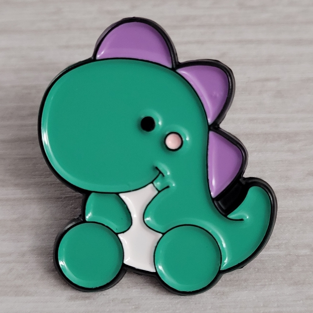 Chibi Green & Purple Baby Dinosaur Enamel Pin